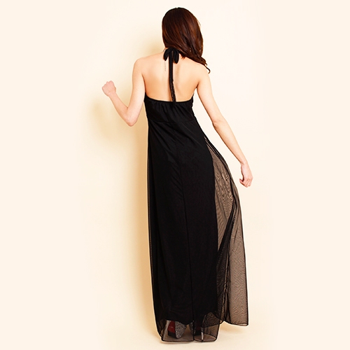 【T】ホルターネックロングドレス✦ ミッドナイトブルー ホルターネック マーメイドロングドレス